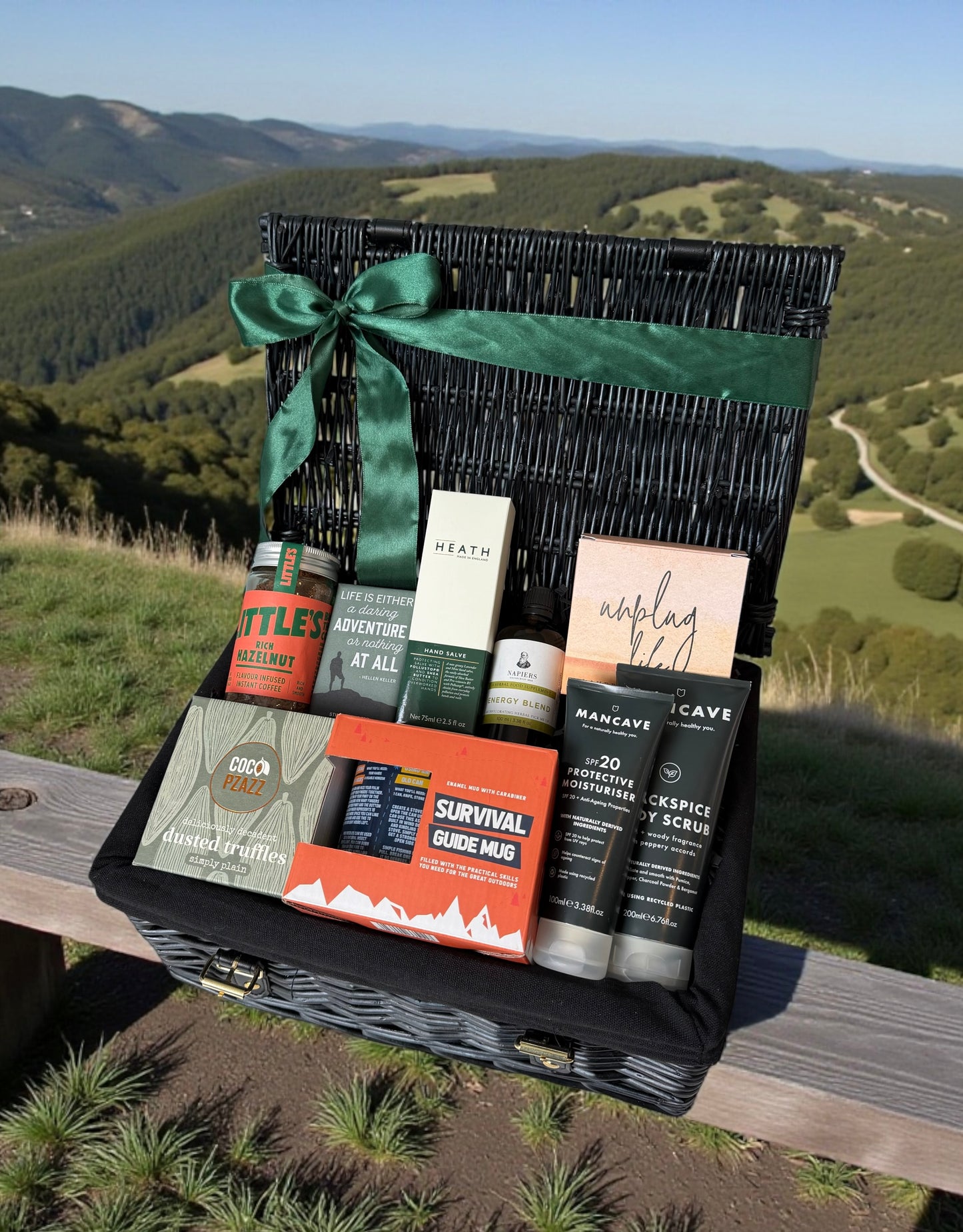 Great outdoors hamper Gift for walking, hiking or adventure lovers with survival mug, dog moisturiser, sweet treats and more 