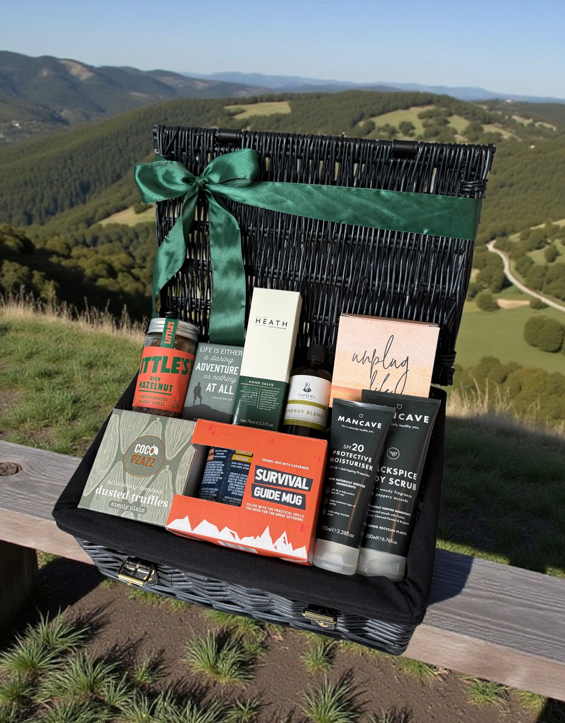 Great outdoors hamper Gift for walking, hiking or adventure lovers with survival mug, dog moisturiser, sweet treats and more 