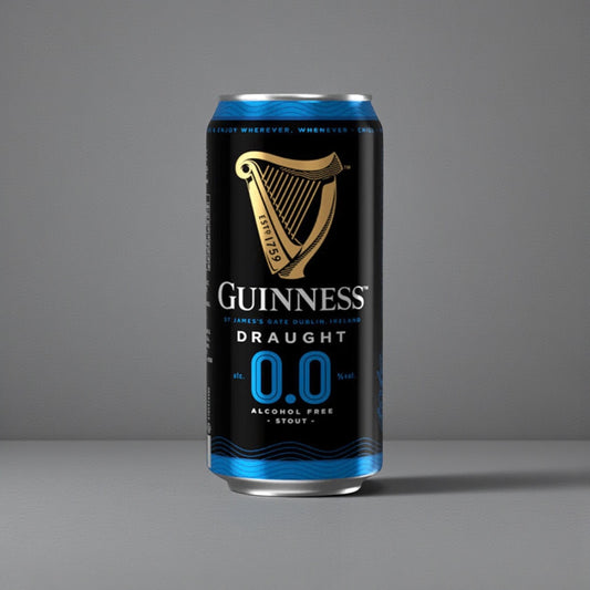 Guinness Draught 0.0 alcohol-free stout can on a gray background