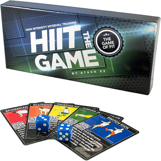 Stack 52 HIIT Interval Workout Game with cards and dice.
