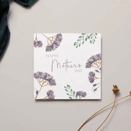 Mother's Day card with floral design on a neutral background.