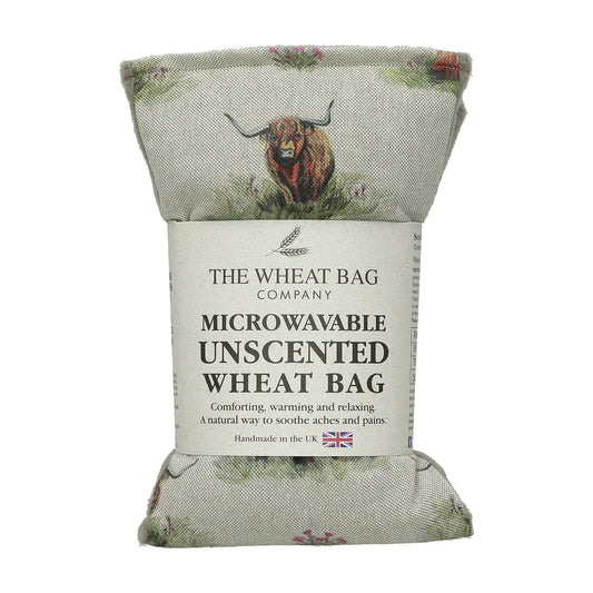Highland Cattle Duo Fabric Wheat Bag with fleece and cotton design for soothing relief.