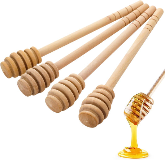 Wooden honey dipping sticks for drizzling honey over foods.