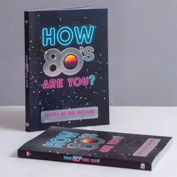 How 80s Are You? trivia book with neon text and retro design.