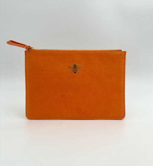 Orange Leather Pouch with Gold Bee Detail