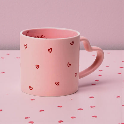 Amore Heart Shaped Handle Pink Mug