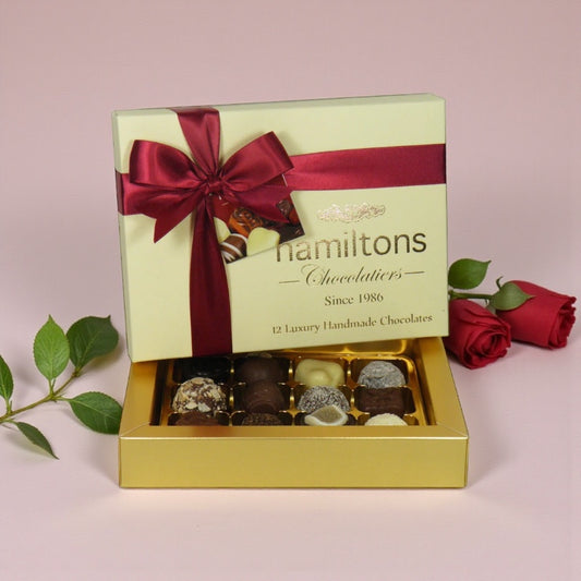 12 Luxury Handmade Chocolates Presented in a Premium Ivory Gift Box