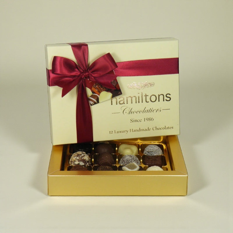 12 Luxury Handmade Chocolates Presented in a Premium Ivory Gift Box