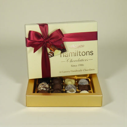 12 Luxury Handmade Chocolates Presented in a Premium Ivory Gift Box