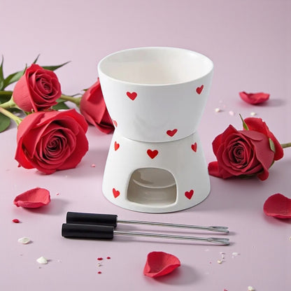 Heart Print Fondue Set with Two Forks