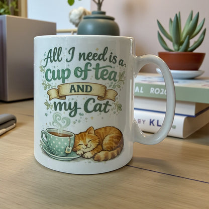 Cat Themed Ceramic Mug - ‘All I Need Is A Cup Of Tea/Coffee And My Cat