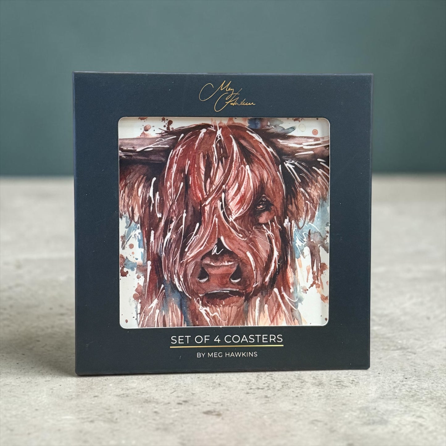 The Hebrides' Highland Cow Watercolour Design Coasters | Set of 4
