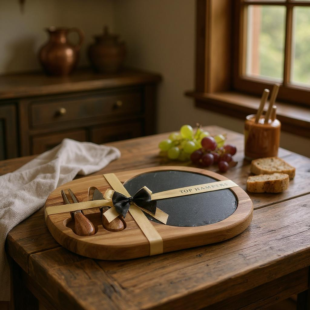 Slate & Wood Cheese Board set with Knives