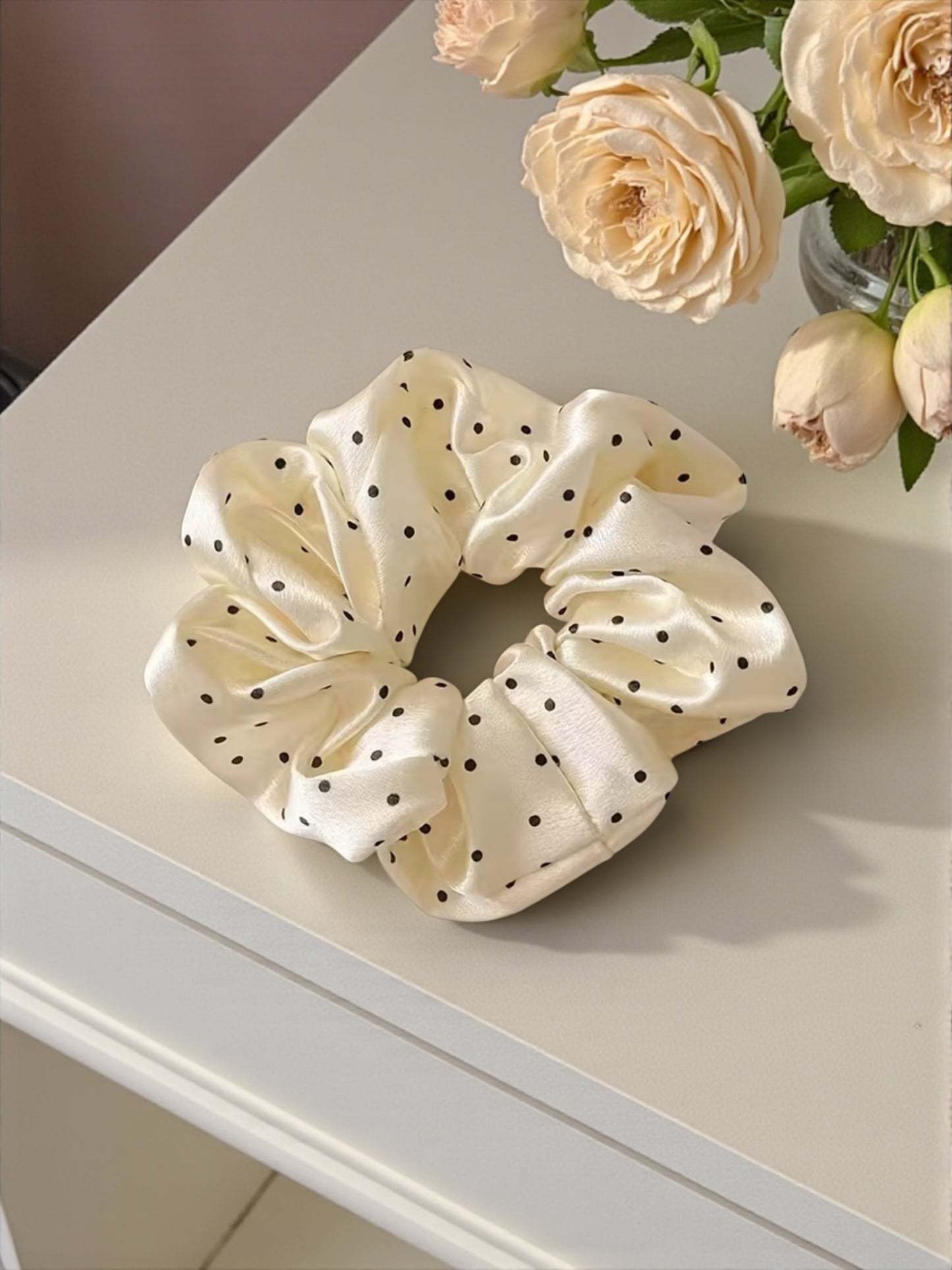 Satin Polka Dot Vintage Scrunchie