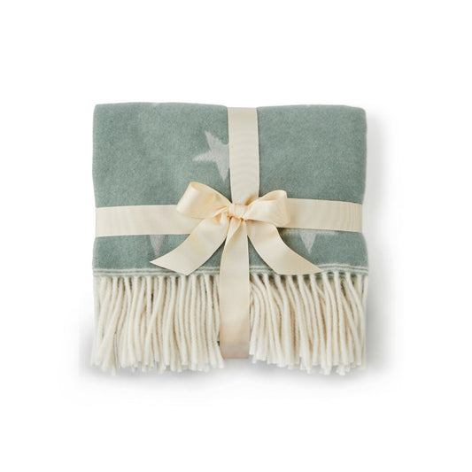 Merino Wool Star Baby Blanket Teal and Cream | Super Soft