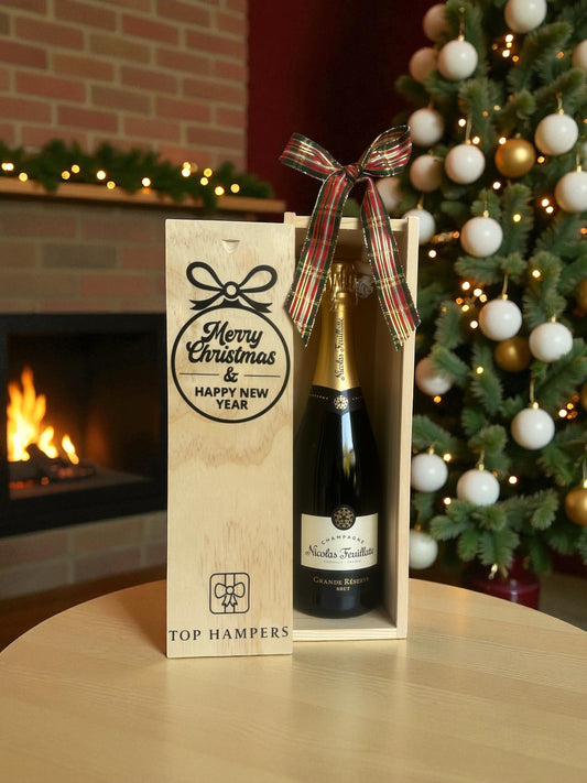 Wooden Bottle Box With Champagne (Can be personalised)