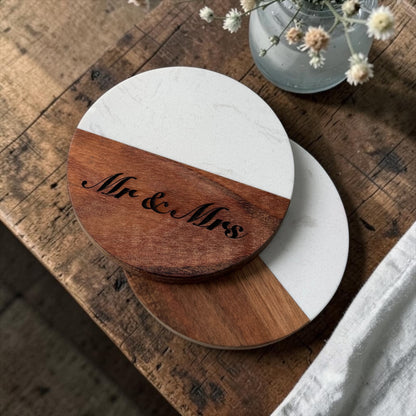 Personalised Couple’s Marble & Wood Coaster Set of 2