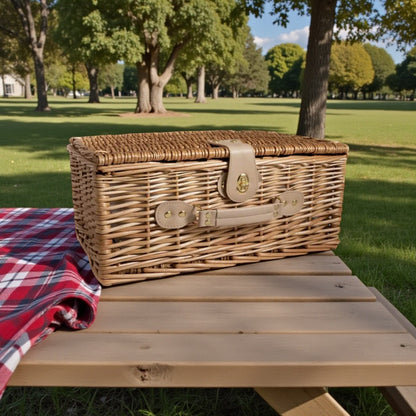4 Person English Rose Lined Wicker Picnic Hamper