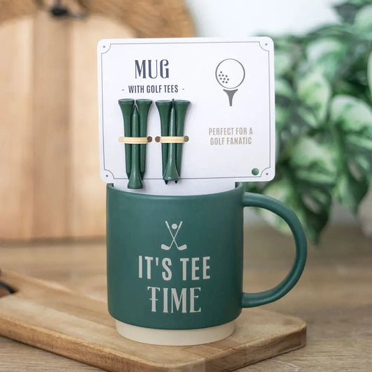 Enjoy your morning brew with the It’s Tee Time Mug—durable, stylish, and includes golf tees for a fun, practical start to any golfer’s day.