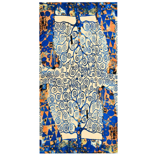 Klimt Impressionist Tree of Life silk scarf with vibrant art print design.