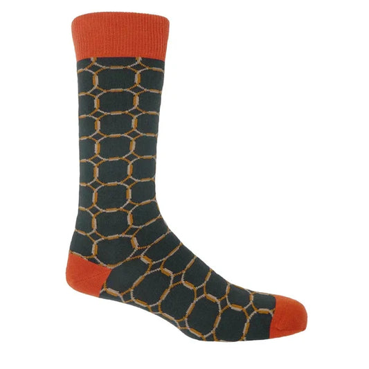 Men's premium quality luxury grey patterned socks with interlocking link design.