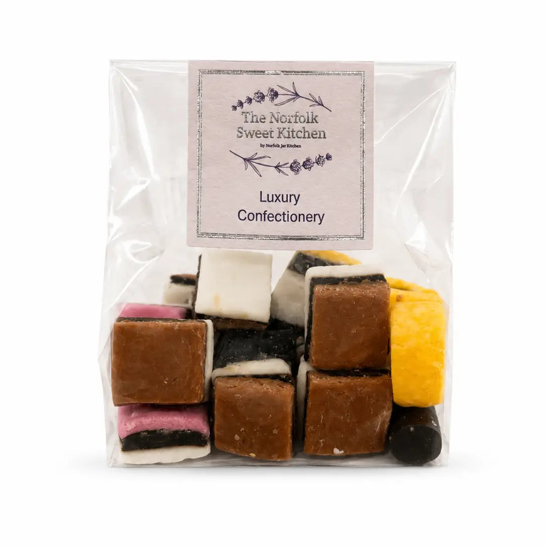 Colourful classic liquorice sweets with fondant centres and crunchy sugar coatings, perfect for gift hampers and sweet lovers.