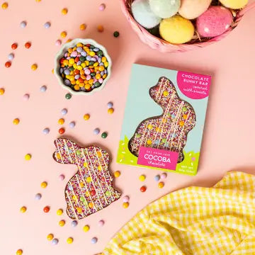 Loaded Chocolate Bunny Bar, 60g, with colorful candy toppings.