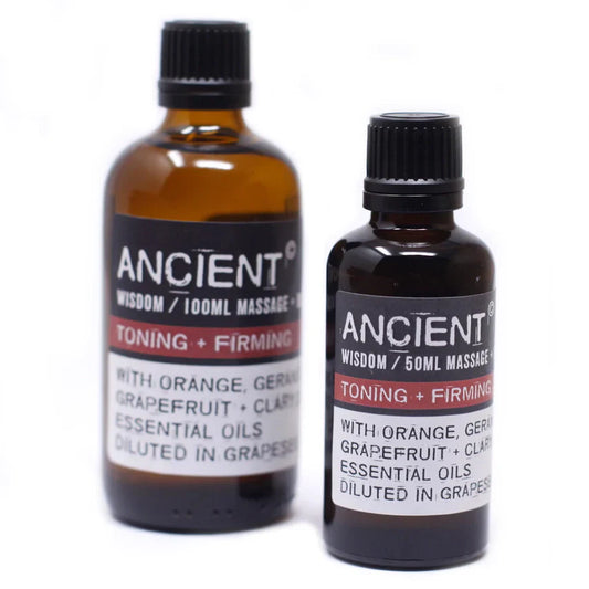 Toning & Firming Aromatherapy Massage Oil - 50ml bottle with essential oils.
