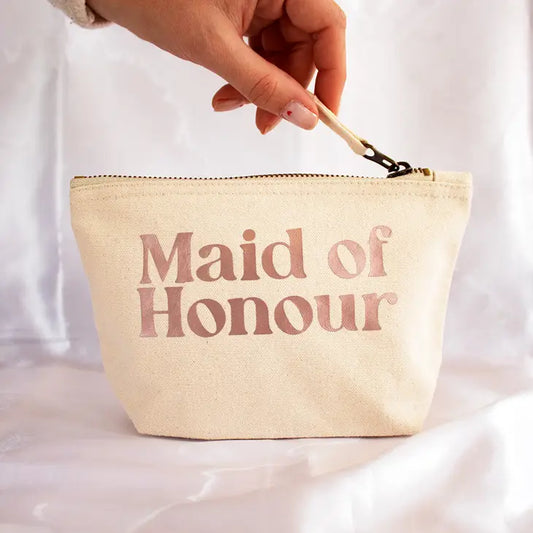 Maid of Honour makeup bag with zip closure in hand, ideal gift pouch.