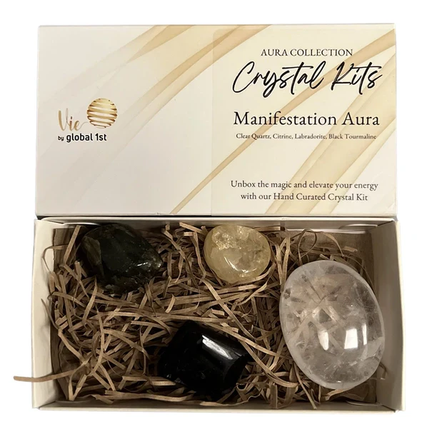 Manifestation Crystal Kit Collection with Rose Quartz, Citrine, Amethyst, and more for spiritual alignment and empowerment.