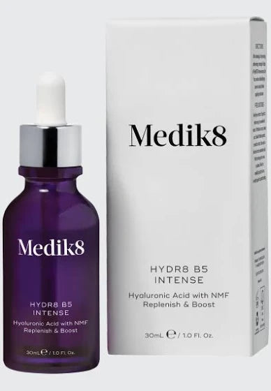 Medik8 Hydr8 B5 Intense Liquid Rehydration Serum with packaging, 30ml bottle.