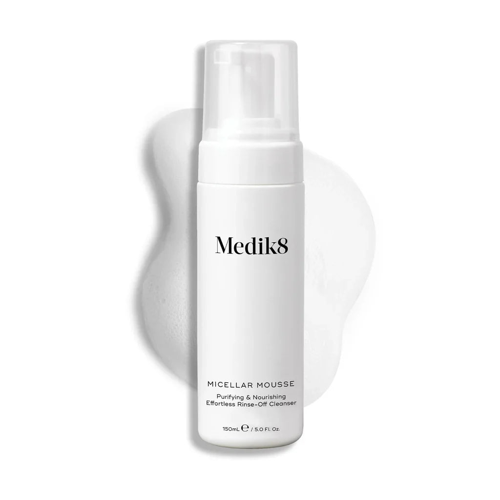 Medik8 Micellar Rinse Off Makeup Cleansing Mousse 150ml bottle.