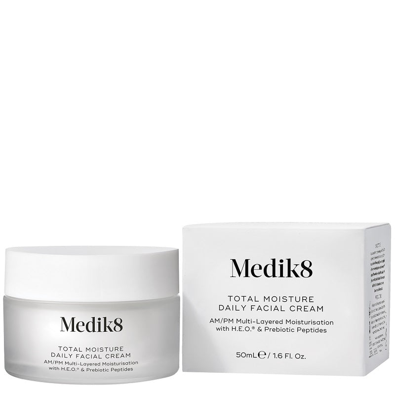 Medik8 Total Moisture Daily Facial Cream 50ml with packaging, offering 100 hours of hydration.