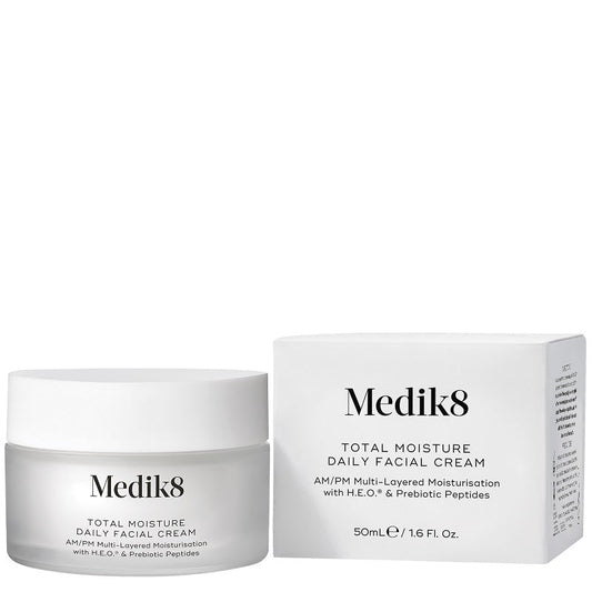 Medik8 Total Moisture Daily Facial Cream 50ml with packaging, offering 100 hours of hydration.