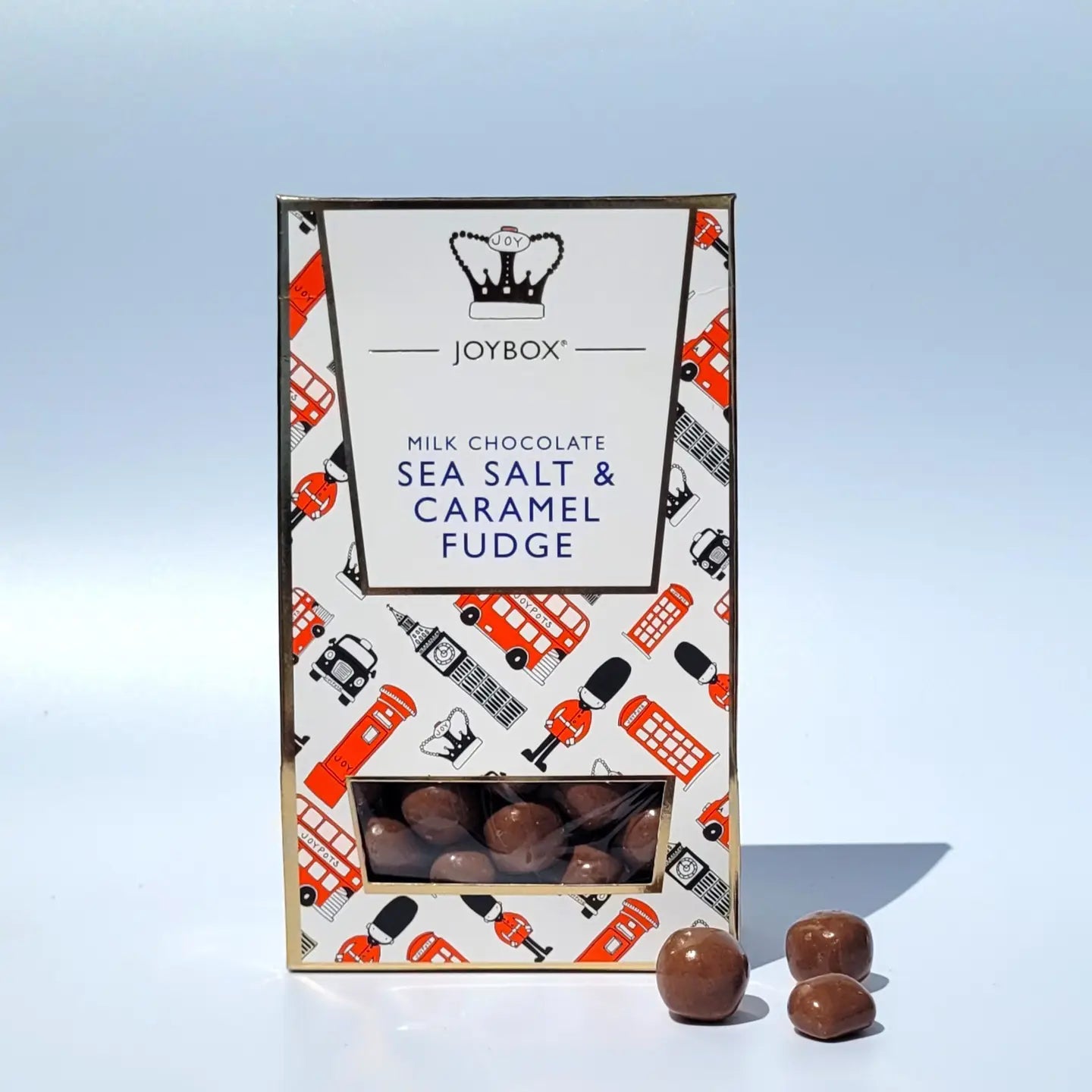 Milk Chocolate Seasalt and Caramel Fudge in decorative packaging.