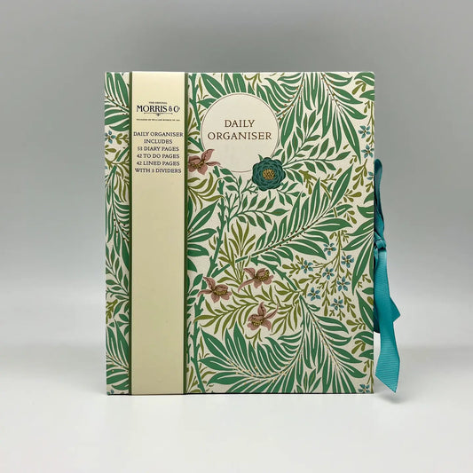 Daily organiser featuring a William Morris print, ribbon tie, and ample space for appointments, to-do lists, and notes to keep your day organised.