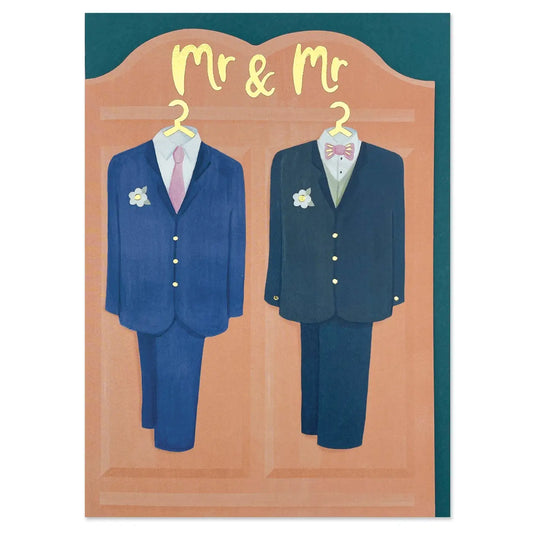 Elegant Mr & Mr wedding card conveying heartfelt congratulations and best wishes to two grooms, perfect for celebrating love and commitment.