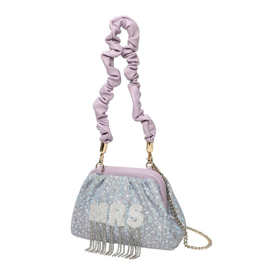 chic 'mrs' bubble bag with bold lettering and playful texture. 