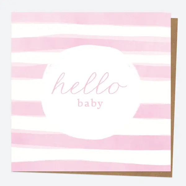 Celebrate the arrival of a new baby, featuring delicate watercolour pink stripes.