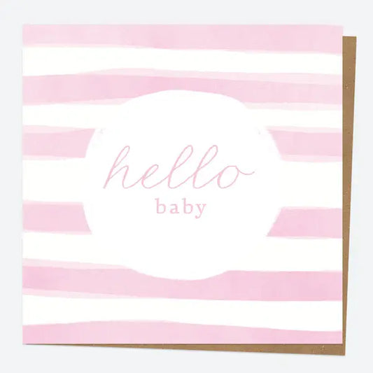 Celebrate the arrival of a new baby, featuring delicate watercolour pink stripes.