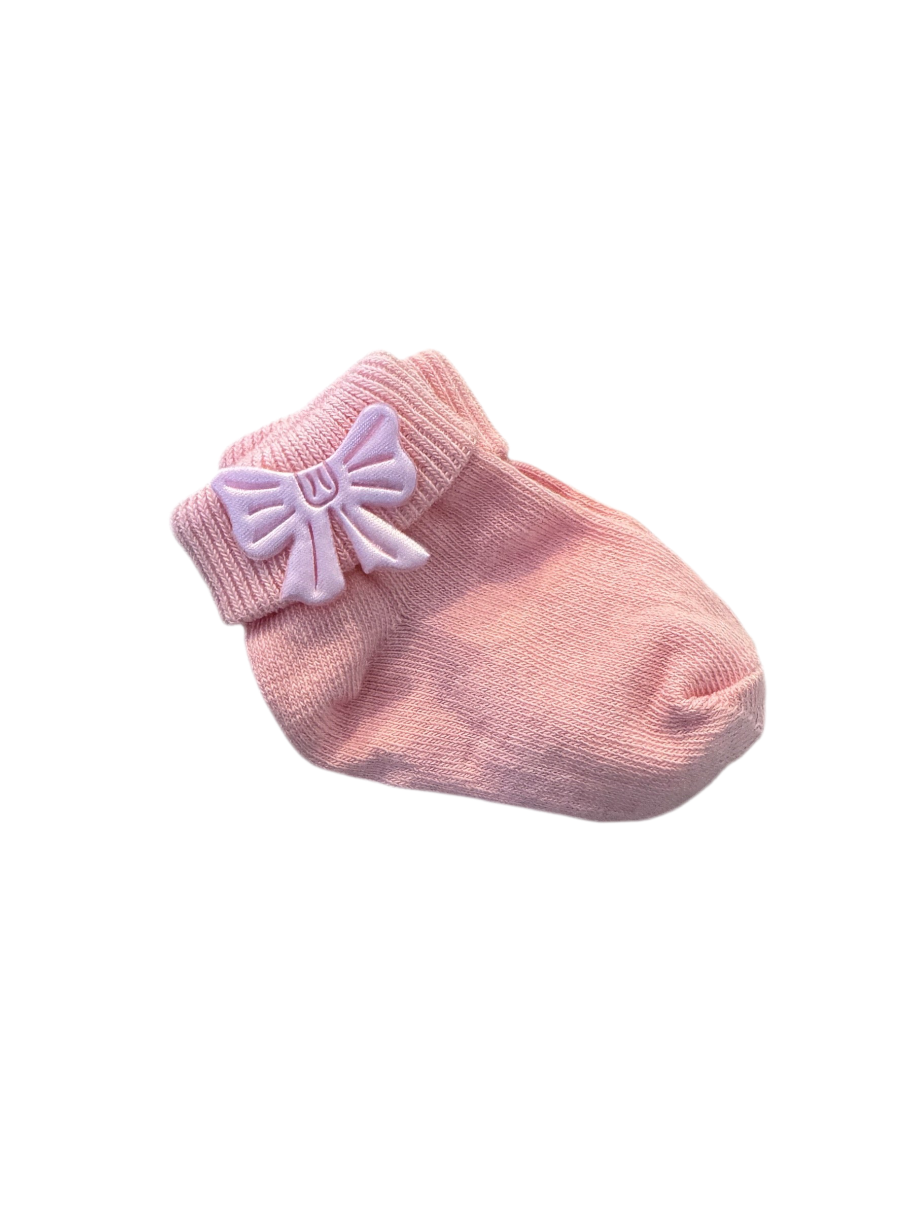 Organic cotton newborn socks with cute bow In pink.