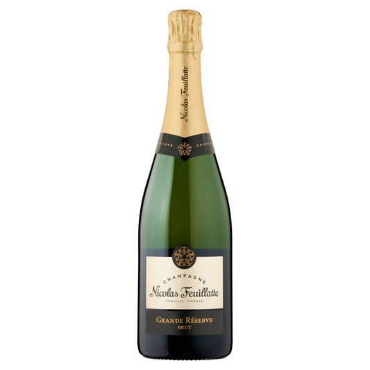 Bottle of Nicolas Feuillatte Champagne 75cl with elegant gold label, ideal for celebrations and refined entertaining.