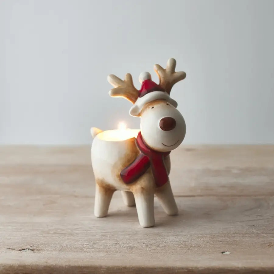 Nordic Reindeer T-Light Holder, 14.5cm, festive decor.