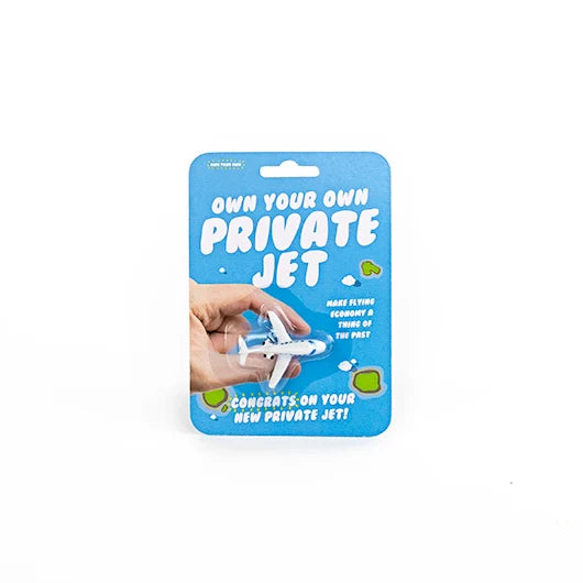Own Your Own Jet toy packaging with a tiny stylish private jet held in hand.