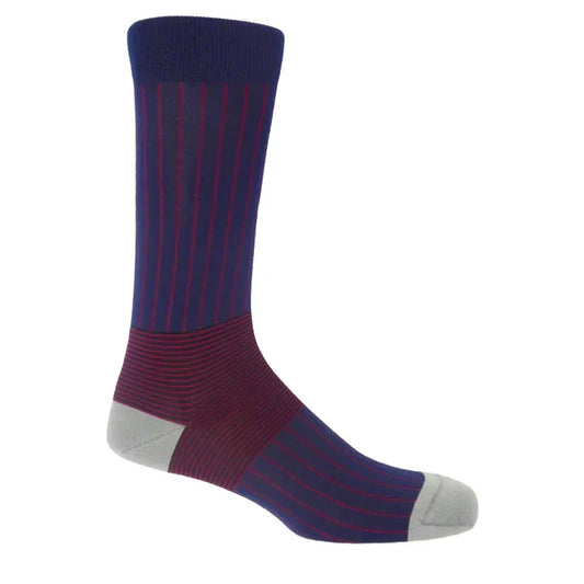 Men's Premium Quality Luxury Navy Patterned Socks with stripes.