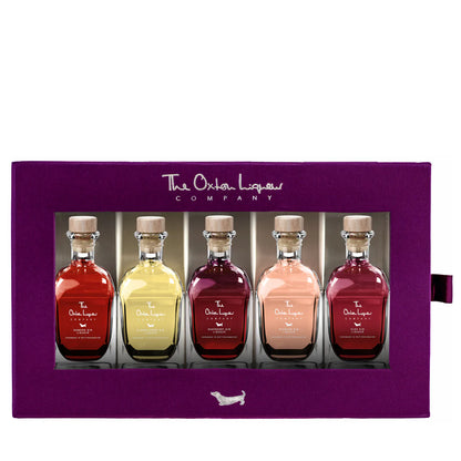Oxton Liqueurs Miniature Bauble Gift Box featuring festive bauble-shaped bottles filled with assorted liqueurs, beautifully packaged for holiday gifting.