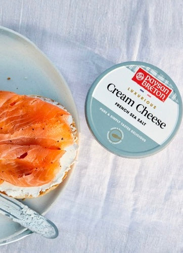 Paysan Breton French Sea Salt Cream Cheese, 150g, soft and spreadable with a delicate savoury flavour. A lovely addition to any cheeseboard.