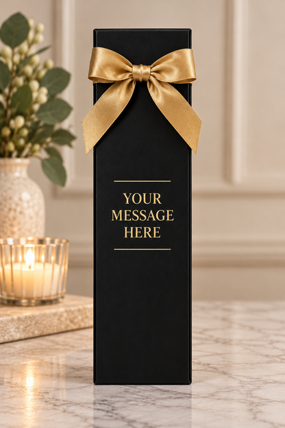 Bottle Box in black or white, add a name, date or short message. Fits standard wine and champagne bottles for a gift that feels truly personal.