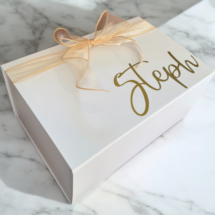 gift box with bow personalised with name