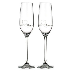 Petit Heart Champagne Flute Pair with embellished crystals by Swarovski.